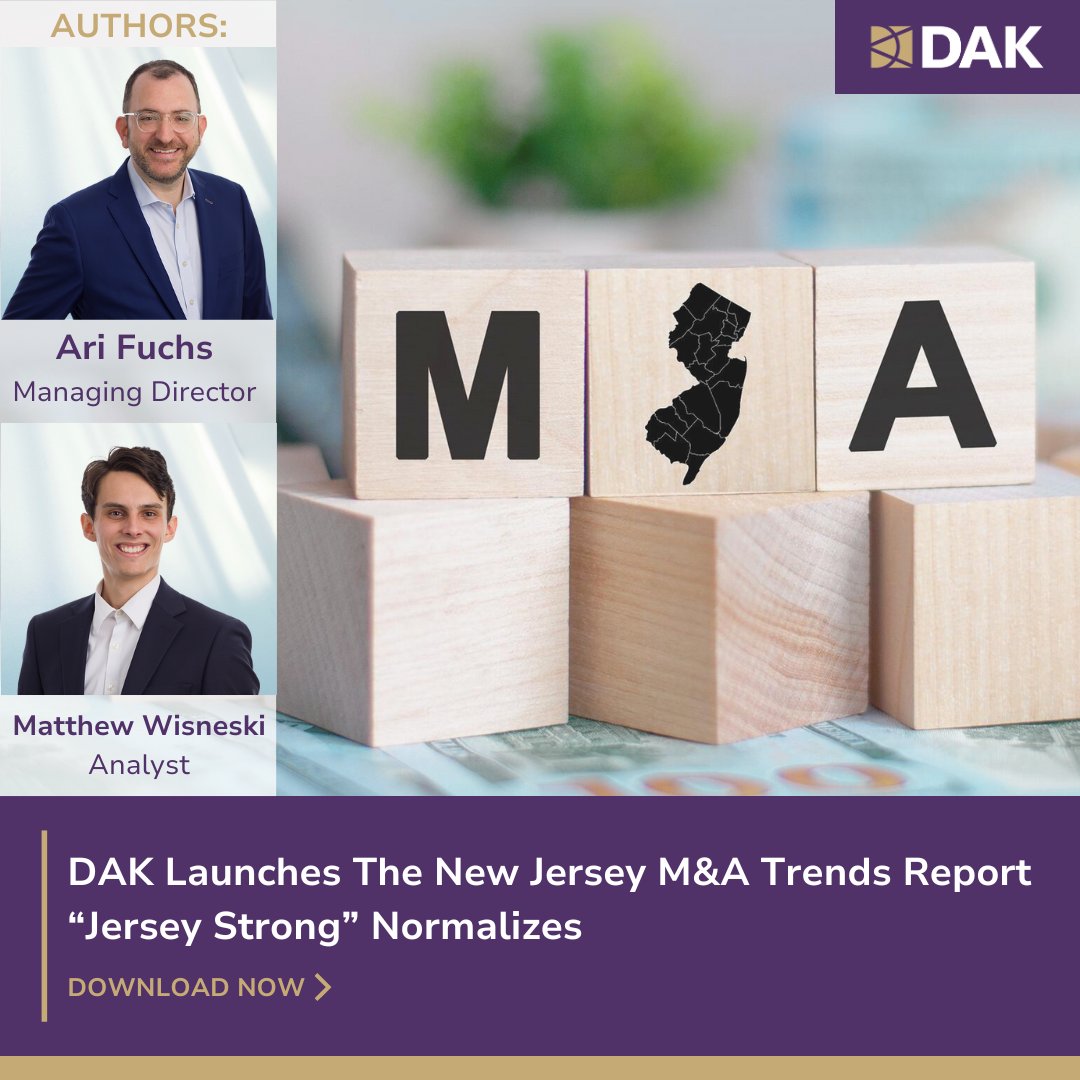 TheDAKGroup's tweet photo. Recently released! New Jersey M&amp;A Trends Report, covering the first 3 quarters of 2023 &amp; projecting insights for 2024. Get exclusive data for NJ M&amp;A, aiding business strategies &amp; critical decisions. Despite challenges NJs M&amp;A landscape remains resilient https://t.co/NdtadfGADf https://t.co/KDcAuIJn6O