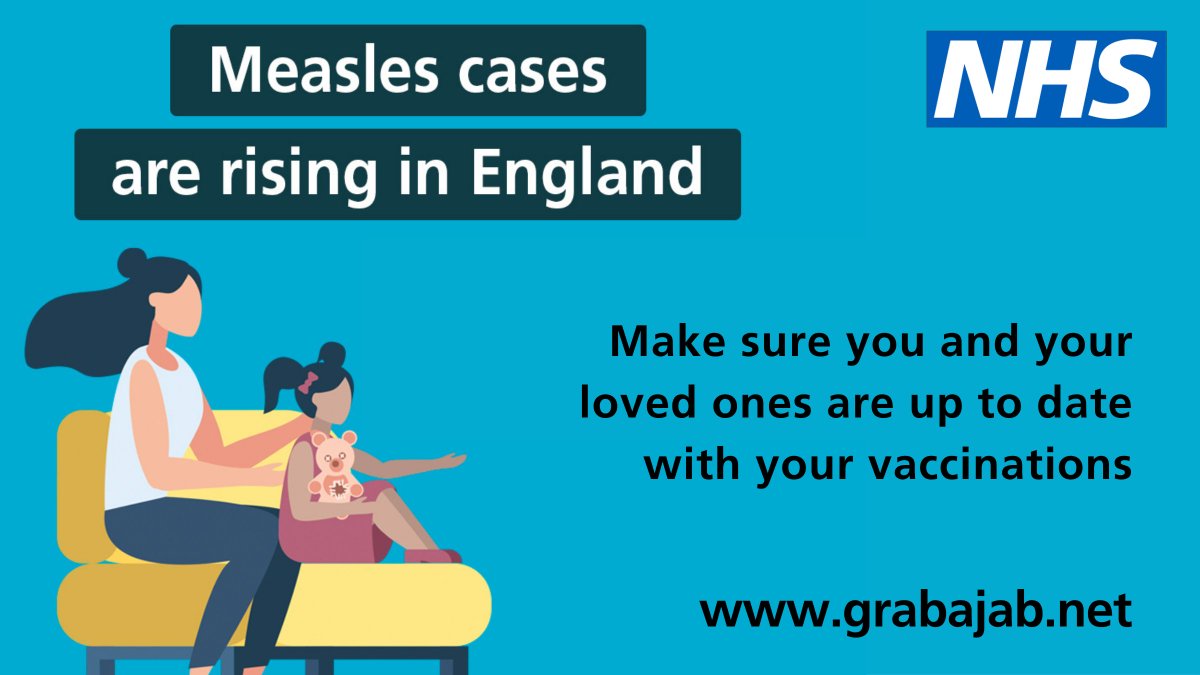 Measles can spread very easily and cause serious problems in some people. 

Cases are rising across England, so now is a great time to check your vaccine status. Call your GP to ask, it is never too late to have your catch-up MMR vaccine. 

orlo.uk/DJld9 #measles #MMR