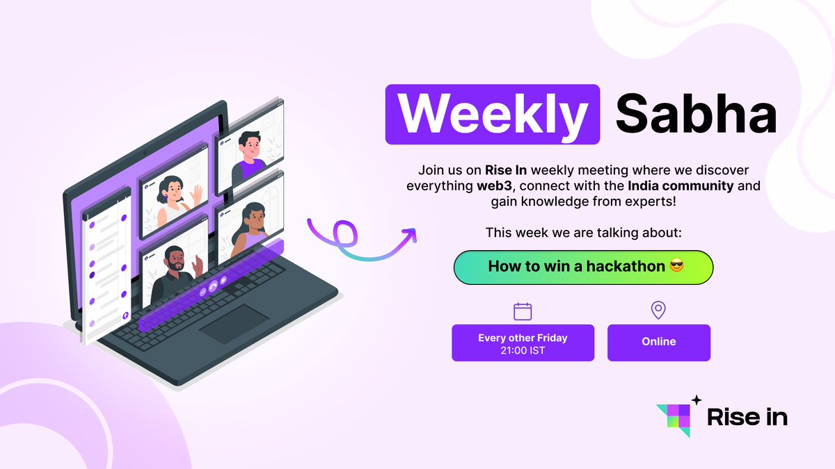 riseinweb3's tweet photo. You are invited to #WeeklySabha! 💌
Join us to explore web3, connect with the #India community, and gain insights from experts.
✨ This week, we'll be talking about how to win a #hackathon. Don't miss out!
Register for free:
🔗 https://t.co/MLxKpYtSYw https://t.co/0AfofYnL53