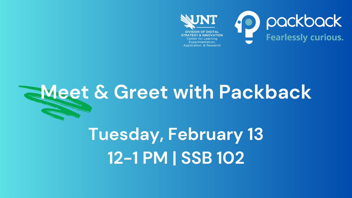 clearUNT's tweet photo. Stop by SSB 102 at noon on February 13 and learn how to use Packback, the UNT-supported, AI-driven discussion board technology that reduces grading time and encourages critical thinking in students. Bring your laptop! Register at https://t.co/VHQY1aY5RQ https://t.co/8a4zvY7OQR