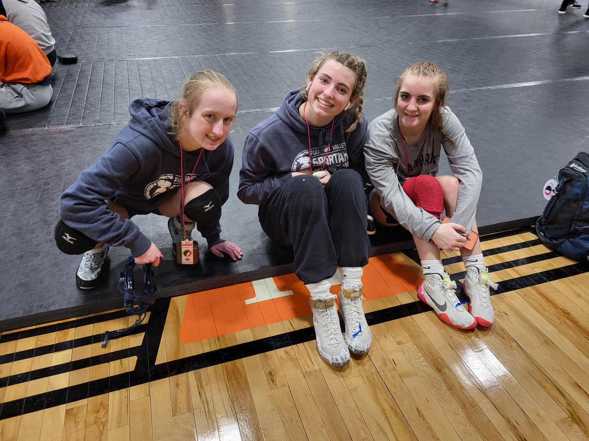 PVSpartanPride's tweet photo. IGHSAU Girls State Wrestling Championship is underway! Caitlin, Cassi  &amp; Abigail ARE ready! Let's GO! #SpartanNation https://t.co/69JOC5xoXy