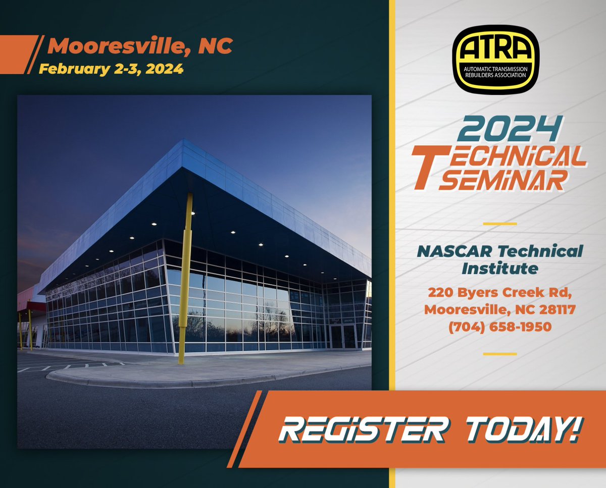 ATRAHQ's tweet photo. ๐จ Day one of our two-part Tech Seminar in Mooresville, NC begins tomorrow! We look forward to seeing you there! ๐ง https://t.co/uOQTdyd0tF #techseminars #technicalseminars #transmissionrepair #atra #gearsmagazineonline https://t.co/A12zvMixhs