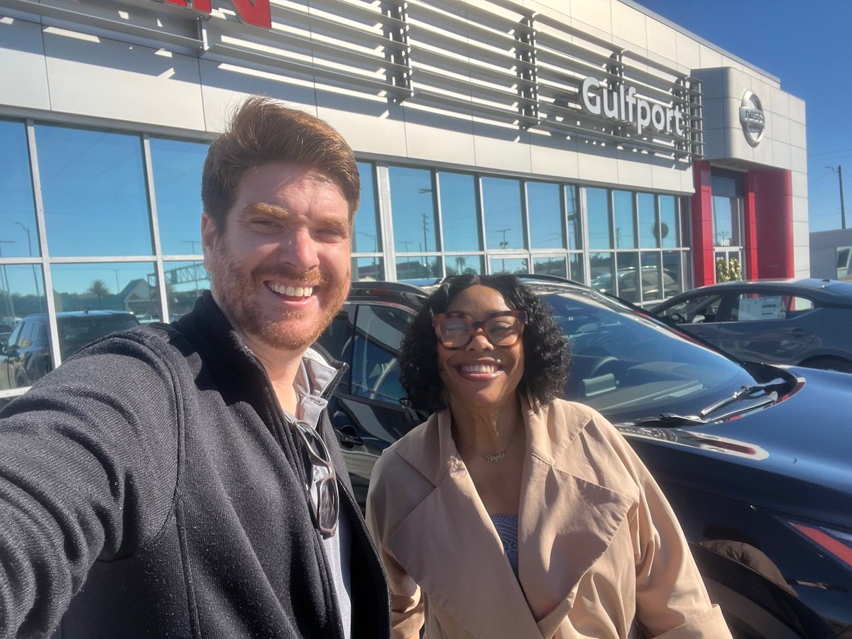 NissanGulfport's tweet photo. Binyoka has a NEW vehicle! 🚗🤩 She worked with Don and Ed to take home her new Nissan Rogue! Thank you for choosing us, and welcome to the Gulfport Nissan family! 🥳

#weoffermore https://t.co/9ZZH9L4cGR