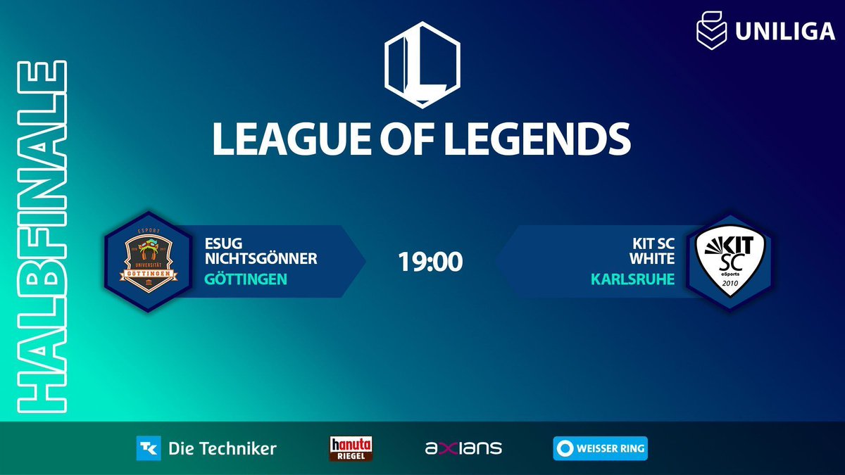 Wer wird im #LoL Finale auf die Maschsee Mantas treffen? Das erfahren wir heute Abend! ⚔️ @esugesports vs. @kitscesports ⏰ 19:00 Uhr 📺 twitch.tv/uniliga 🎥 @JustKrincy 🎙️ @JustKrincy & @AIXJadimi 📈 @ProbablyCast & @BlaizeCasts