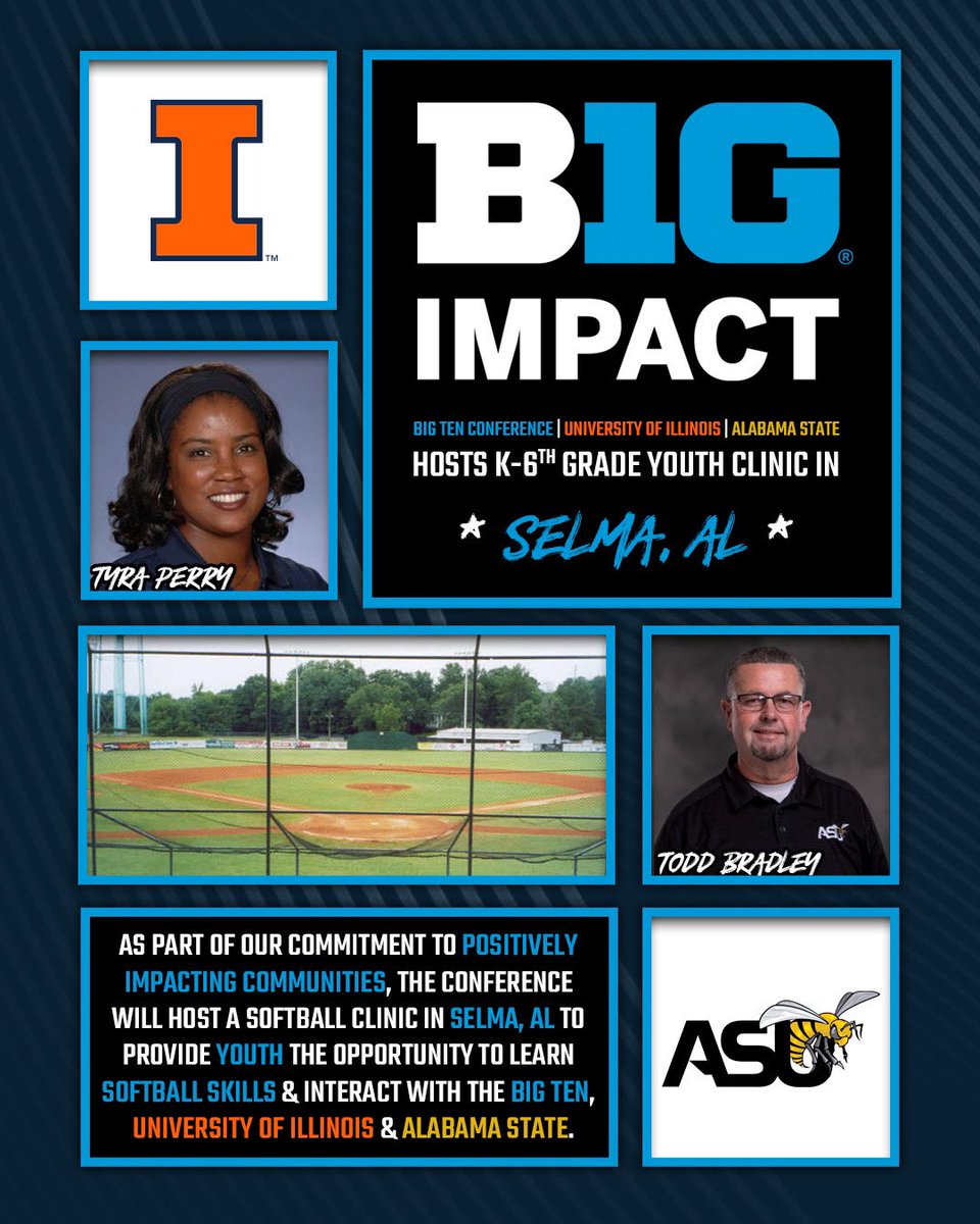 The #B1G Conference is excited to host the 2024 #B1GImpact Youth Softball Clinic in Selma, AL on February 8th in partnership with @IlliniSB and @BamaStateSB! 🥎