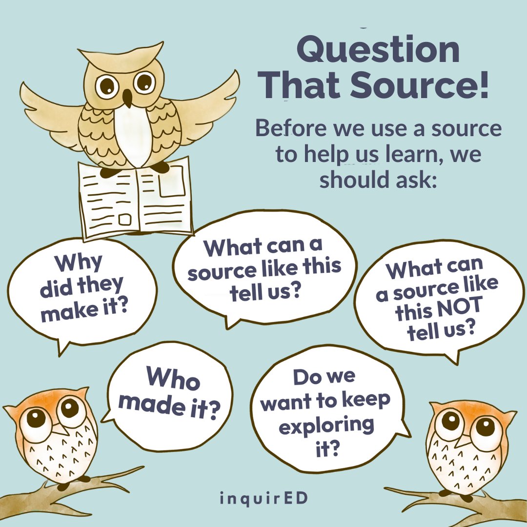 Informed opinions are built on an understanding of our sources. Share these questions with your students to help them decide if a source is worth their time. ⬇️