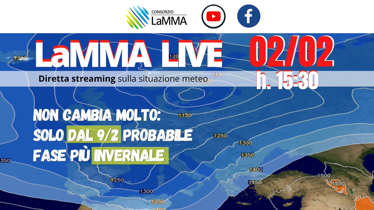 flash_meteo's tweet photo. #direttameteo 2 febbraio
Settimana di alta pressione: soleggiato in collina e montagna con temperature ben sopra media, più nubi bassi e #nebbie in #pianura.
Attesa svolta #invernale dal 9/2 con piogge, venti e temperature in calo.
02/02 h. 15:30 su:
https://t.co/xgeyKAr8zN https://t.co/rliWuqaLf2