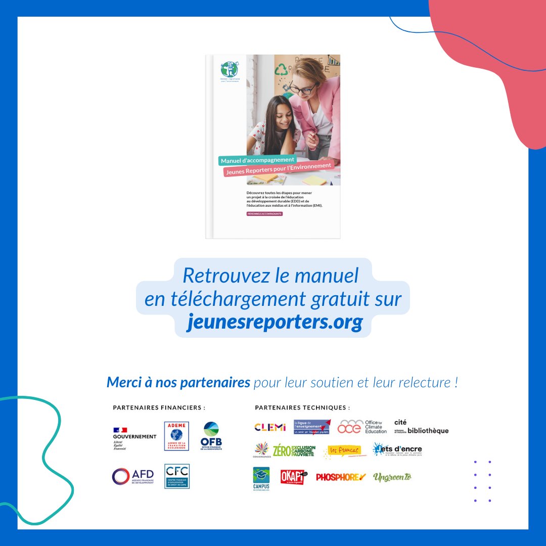 📢 Le NOUVEAU manuel d'accompagnement @JRE_France est sorti ! Il contient : 📍Une présentation de la méthodologie 📍Des conseils pour mener un projet JRE 📍Des clés de participation au concours JRE 📍Des ressources À télécharger gratuitement 👉 jeunesreporters.org/les-outils-met… #EMI #EDD