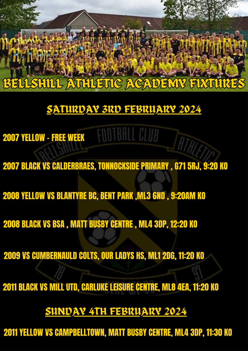 Our academy fixtures for this weekend. Let's support the boys. 

Come on, you hill! 🟡⚫️