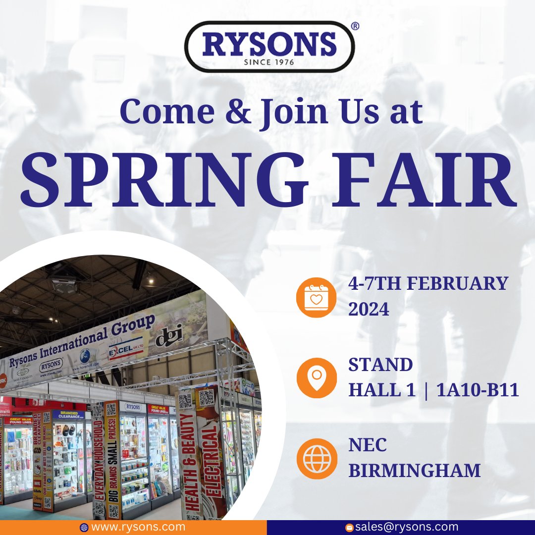 Rysons_Group's tweet photo. The countdown begins to the NEC Spring Fair! Make sure you register on the NEC Spring Fair website to secure your free ticket!
 📅😊

#tradefair #NEC #necspringfair #wholesale #ukwholesale #amazonfba #ebayseller #amazon #ebay #rysons #wholesaler #tradeshow https://t.co/DVHFIprYlz