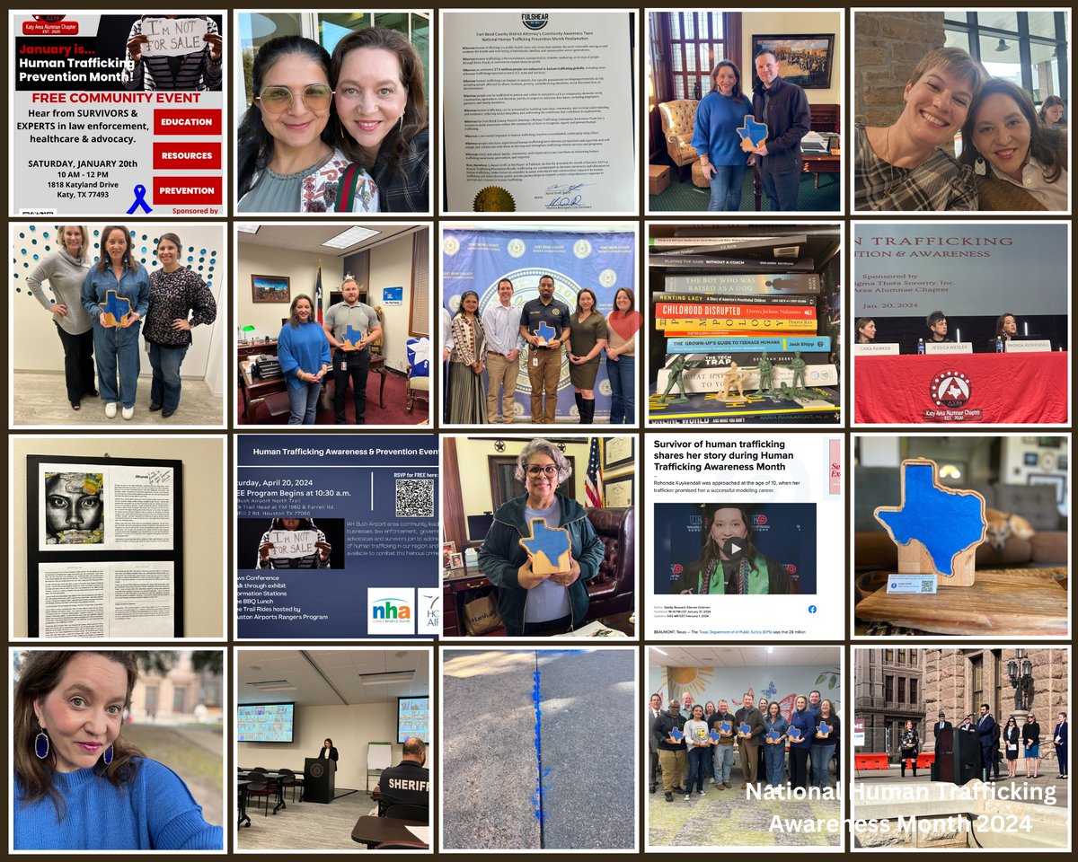 National Human Trafficking Awareness Month 2024
The Fort Bend County DA HTCAT had a productive month bringing awareness to human trafficking.  Rhonda Kuykendall gave ten presentations throughout the month.  Texas HT Awareness Banks were gifted to advocates and legislators.