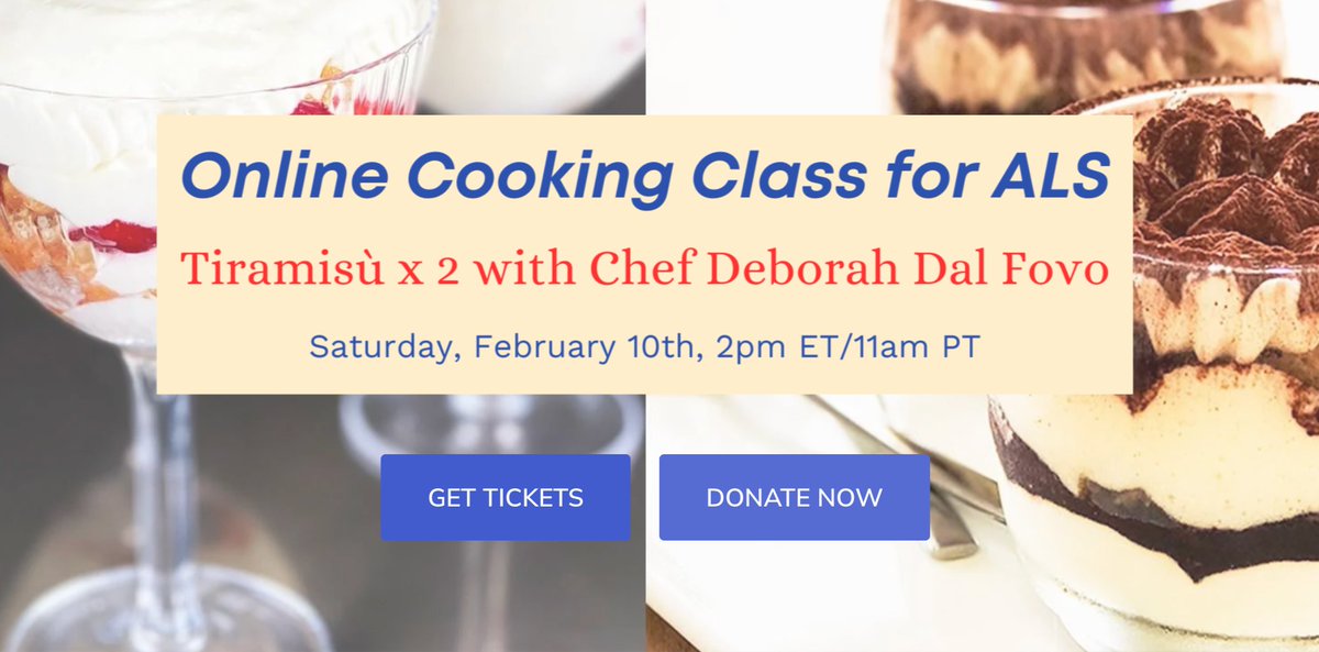 You've done walks and runs for ALS, but have you ever done a cooking class? Italian chef <a href="/deborahdalfovo/">Deborah Dal Fovo</a> will teach you how to make tiramisu on February 10th (just in time for Valentine's Day), and 100% of the proceeds will go to I AM ALS! give.iamals.org/event/online-c…