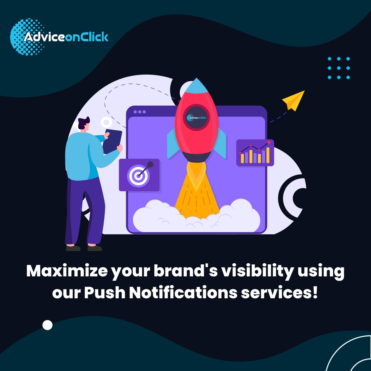adviceonclick's tweet image. Unleash the power of visibility! Elevate your brand with our Push Notifications services, strategically positioning messages to captivate users, command attention, and prompt actions. Drive engagement and take your brand to new heights effortlessly.
#adviceonclick