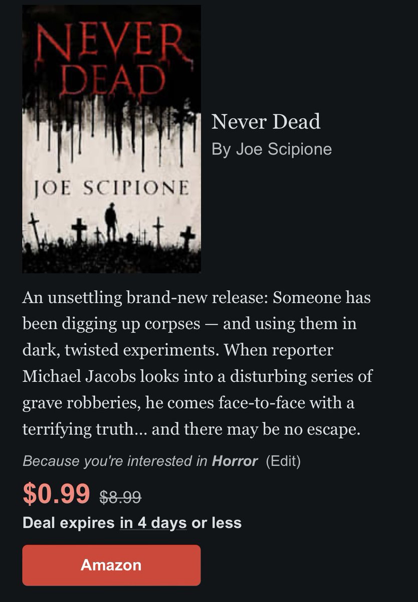 Never Dead is on sale for the next few days for only $0.99. If you haven’t picked it up yet, this is a perfect time to check it out. 

#writingcommunity #HorrorCommunity #horror