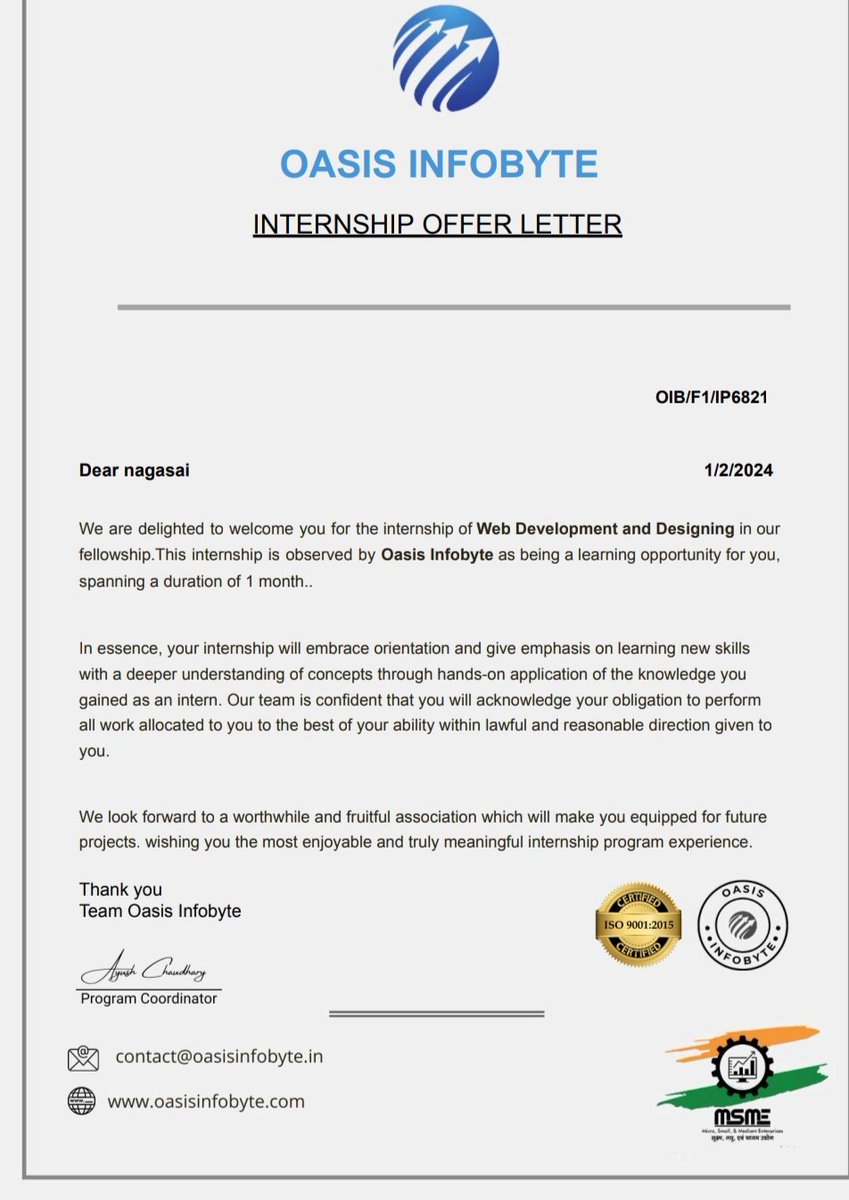 Tech67426143's tweet photo. Hello connections 👋

Exciting News! 🚀
Thrilled to announce  that I've been selected for the #oasisinfobyte Internship  in Web Development and Design!  Grateful for this opportunity and excited to learn and contribute to the team.  #webdevelopment 
@OasisProtocol https://t.co/vGEWNrekRa