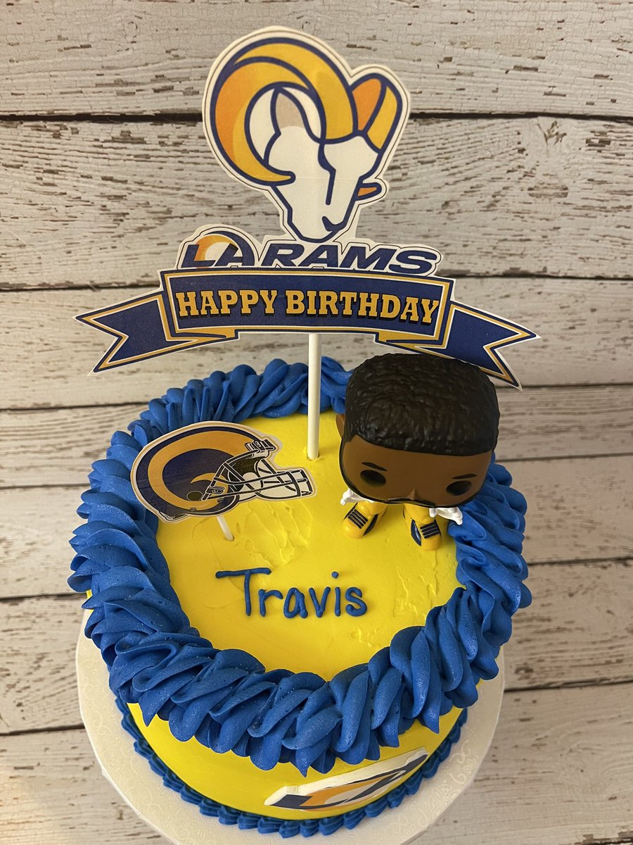 Sweet little Travis LOVES the Rams & requested a vanilla cake, cream cheese frosting and strawberries & cream filling for his birthday. Wishing him a very Happy Birthday! 🎂🐏🏈 #VolunteerBaker #ForGoodnessCakes #FosterChildren