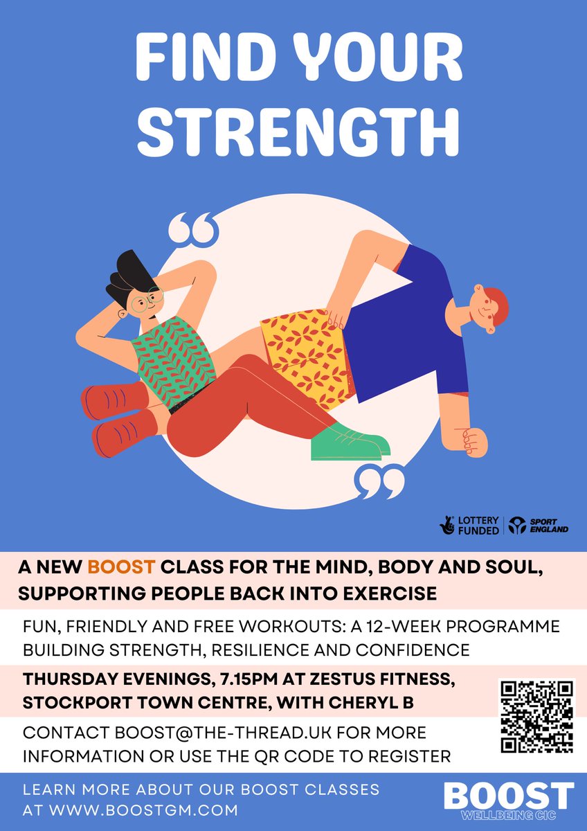 A new evening #wellbeing workout, starts Thursday 8th Feb. Building strength as we get older and building the confidence many of us need to be active. If you would like more information, get in touch. Boost@the-thread.uk Thank you @Sport_England for the support #mindbodysoul