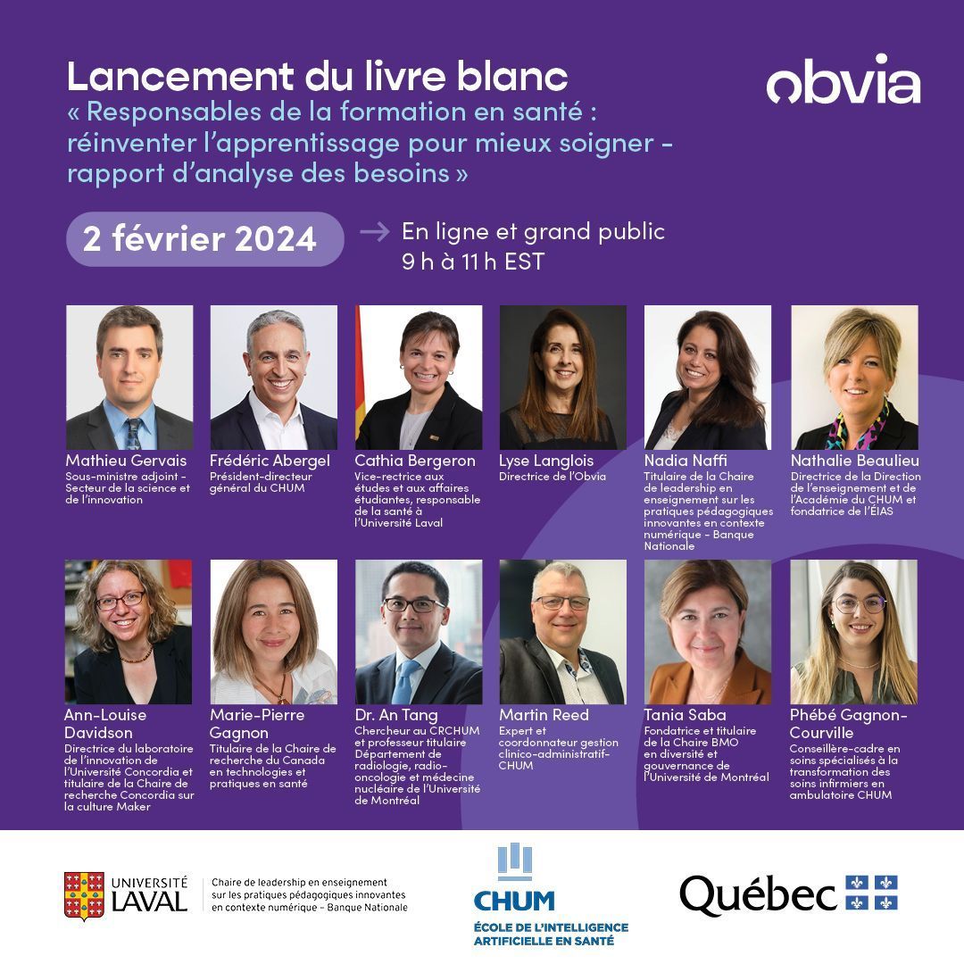 🚀 Rejoignez-nous demain matin en virtuel pour participer au lancement du livre blanc suivi de la table ronde «Naviguer dans la transformation numérique en santé : capaciter les professionnels responsables de formation»!

Inscrivez-vous, c'est gratuit! 👉 buff.ly/3UqHIL8!