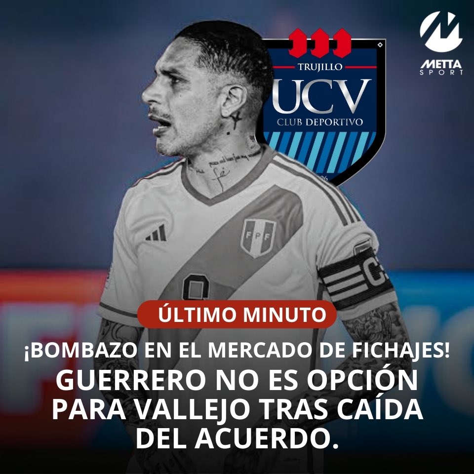Metta_Sport's tweet photo. 🚨‼️ Paolo Guerrero no sella acuerdo con la Universidad César Vallejo 🟠. Las conversaciones fallan y se descarta su fichaje ⚽️. El delantero de la selección peruana no se unirá al equipo 🇵🇪. Redacción: Angel Carhuachagua #PaoloGuerrero #Liga1 #CesarVallejo #Fichaje #UCV https://t.co/rYbzAplLZq