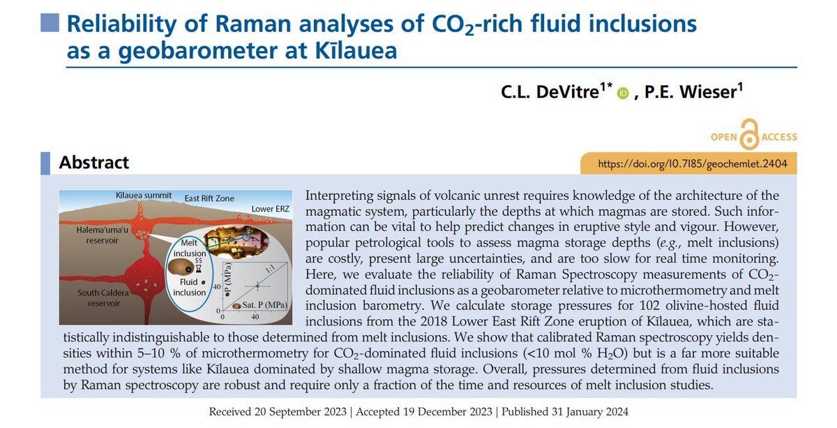 Penny_Wieser's tweet photo. So so proud of Charlotte DeVitre for the first trainee-led #VIBELab paper out today in #GPletters showing the power of fluid inclusions for getting magma storage depths. Relinking the thread here from when her preprint came out! #NSFfunded https://t.co/6qUaOmCFKl https://t.co/93YSQJMA8Q