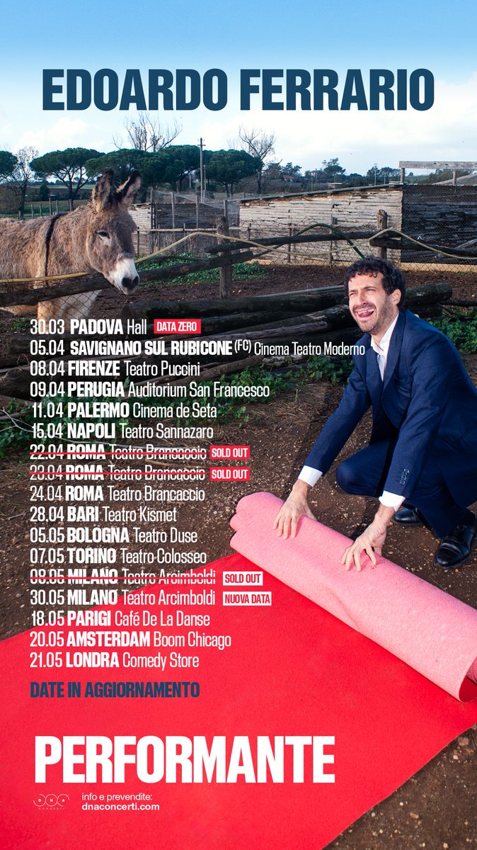 Il mio nuovo spettacolo dal vivo si chiama PERFORMANTE. Potrete vederlo in primavera in molti teatri italiani ed europei, tutti i biglietti su dnaconcerti.com/artisti/edoard… 🎫