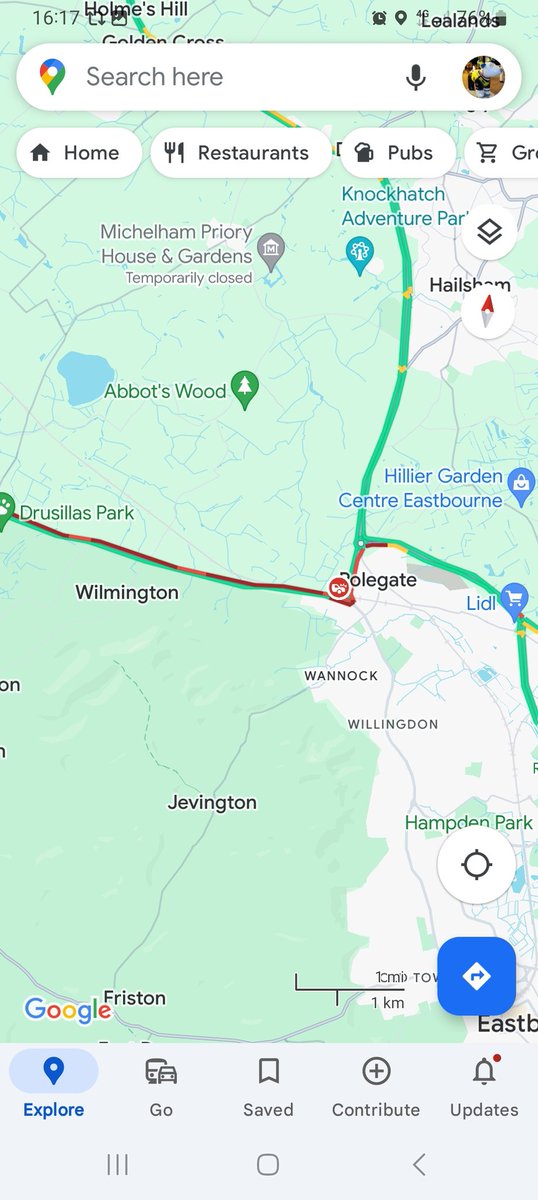 A27 Eastbound Queuing traffic from the Drusillas roundabout to polegate 2 vehicle rtc ongoing outside the Highways depot road remains part blocked @SylvMelB @BBCSussex @hailshamfm @hawkinthebury @SussexIncidents