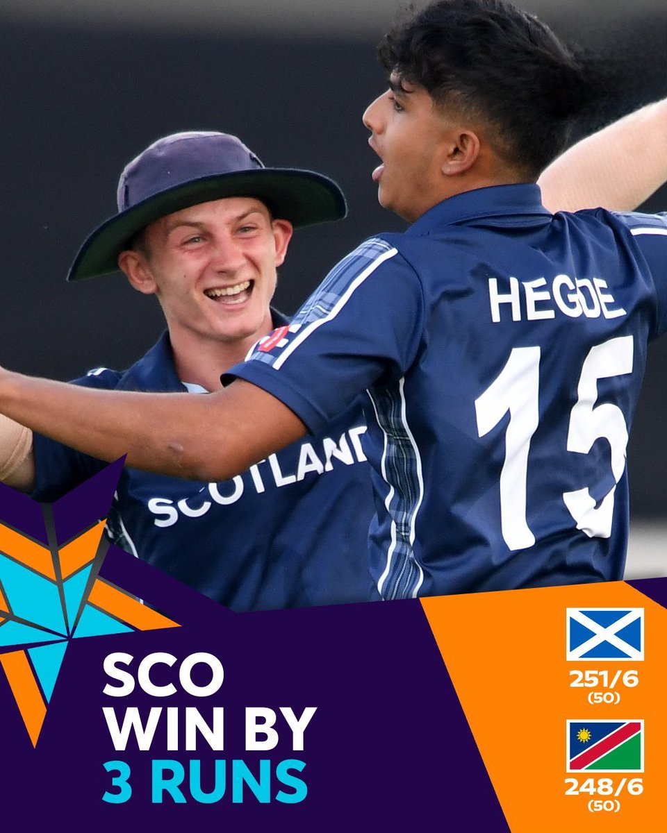 Crick_sportz's tweet photo. Scotland overcame Namibia in a nerve-wracking contest that went to the final ball #U19WorldCup #SCOvNAM #SCOvsNAM #NAMvSCO #NAMvsSCO #Rizwan #king #RishabhPant #INDvsENGTest #BabarAzam𓃵 #AskBabar #DeadlineDay #SarfarazKhan #Ferrari #BCCI https://t.co/HoHIcdABWF