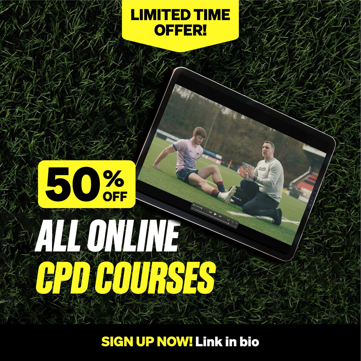 Dive into February with 50% off ALL online CPD Courses🎓 New To Taping? 🙋‍♂️ Or looking to level up your skills? 🚀 Let Rob, Patrick, Ben and Chris help you master the art of taping! Sign Up Now! 🔗 sporttape.co.uk/e-learning/