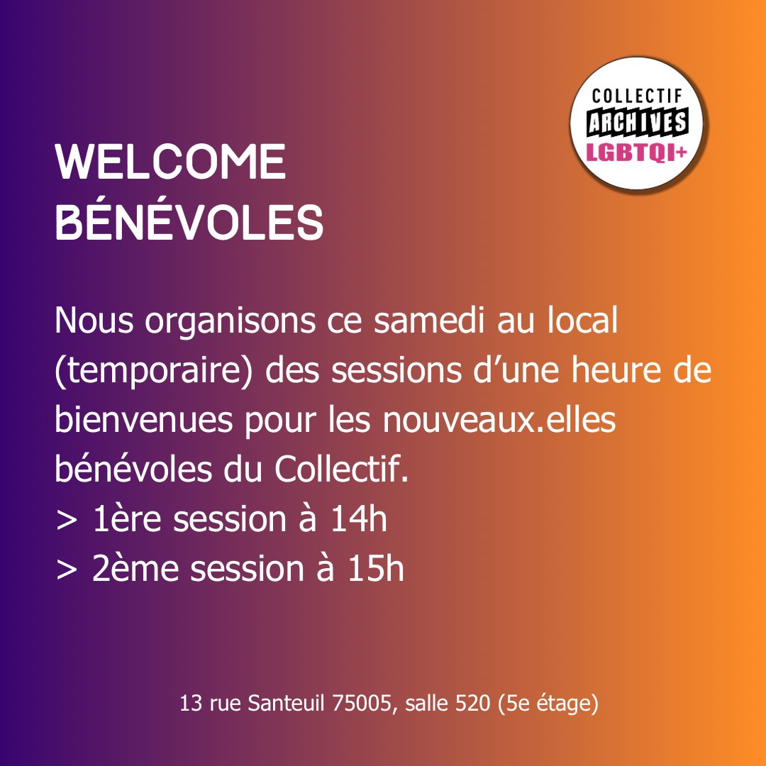 LgbtqiArchives's tweet photo. 📢 Nous organisons 2 sessions d’introduction pour les nouveaux.elles bénévoles, ce samedi entre 14h et 16h 📢

Si  vous nous avez déjà rencontré·es durant un de nos nombreux événements et que vous  souhaitez vous investir dans le Collectif, welcome ! 🦄😊🌈
1/2 https://t.co/gzWEazPEK1