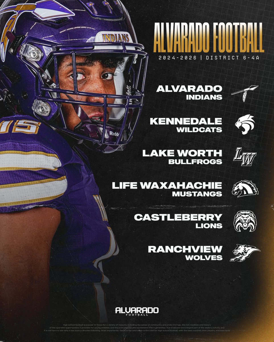 🚨 2024-2026: District 6-4A D1 🚨

The new District is set! Couldn't ask for a better opportunity. Let's find out!

#AlvaradoExcellence #TR1BE #LFO