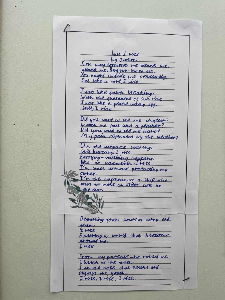 Year 4 have created beautiful poetry based on Still I Rise by Maya Angelou. They are super proud of their work, and so are we! <a href="/janeconsidine/">Jane Considine</a> 🌿