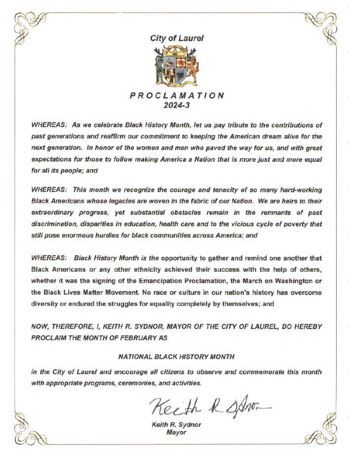 Keith Sydnor (@laurelmayor) on Twitter photo Today is the start of #BlackHistoryMonth Take a moment to read my proclamation & reflect on the sacrifices of the past & the promise of the future. We have a month of programming on @laureltvorg dedicated to this important history <a href="/cityoflaurel/">City of Laurel MD</a> @laurelpio <a href="/lrljuneteenth/">laureljuneteenthcommittee</a> Today is the start of #BlackHistoryMonth Take a moment to read my proclamation & reflect on the sacrifices of the past & the promise of the future. We have a month of programming on @laureltvorg dedicated to this important history <a href="/cityoflaurel/">City of Laurel MD</a> @laurelpio <a href="/lrljuneteenth/">laureljuneteenthcommittee</a>