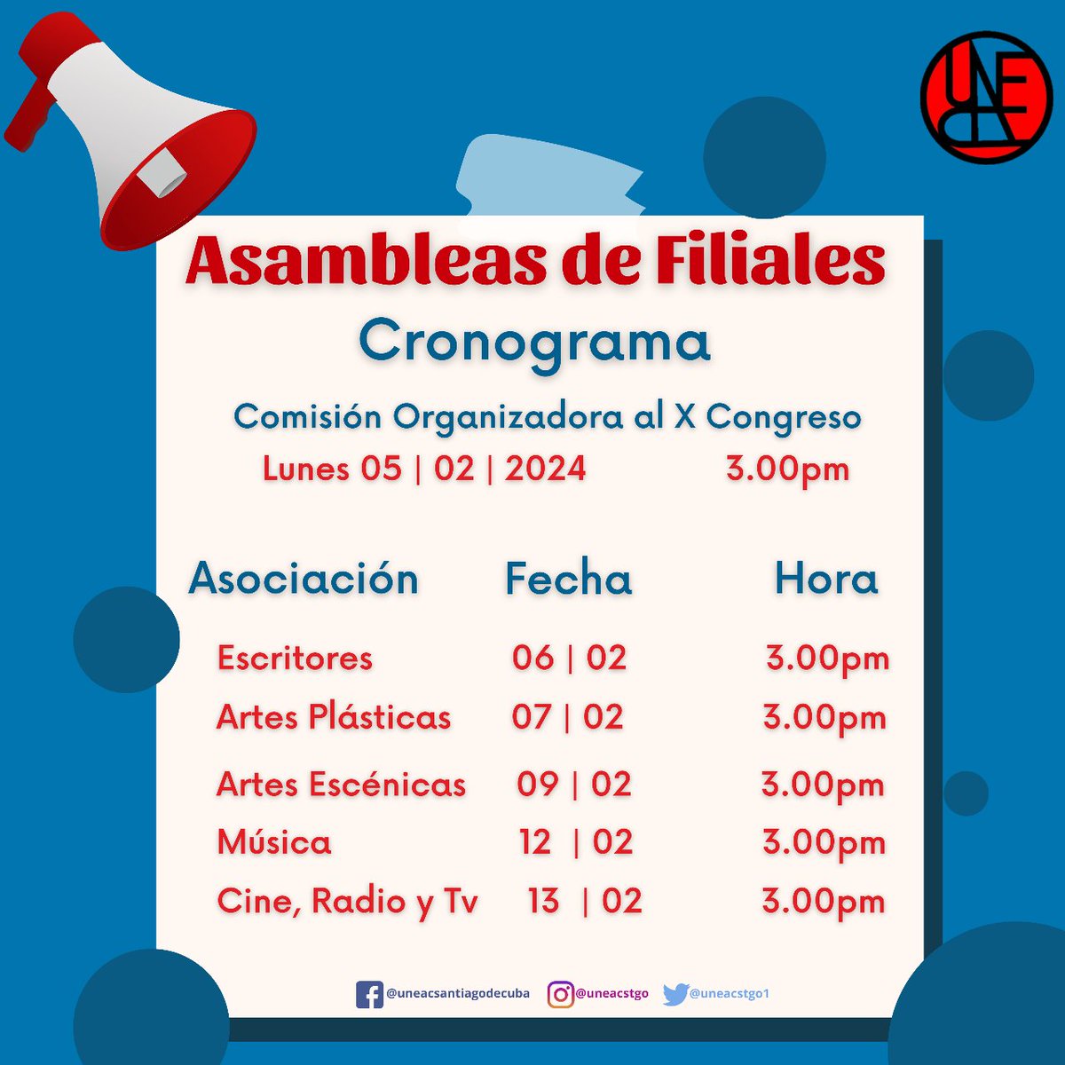 uneacstgo1's tweet photo. ¡A toda la membresía del Comité Provincial de la UNEAC en Santiago de Cuba!
Por favor, comparte este mensaje con otros miembros para asegurarte de que todos estén informados. ¡Gracias por tu apoyo y participación!
¡Esperamos verlos a todos allí!

#UNEAC #XCongreso #SantiagoDeCuba https://t.co/riu7d3OIPx