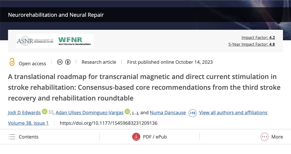 Experts in transcranial magnetic stimulation & transcranial direct current stimulation identified key barriers for translating non-invasive #BrainStimulation & developed recommendations & a roadmap for integrating these techniques into clinical practice. 
journals.sagepub.com/doi/full/10.11…