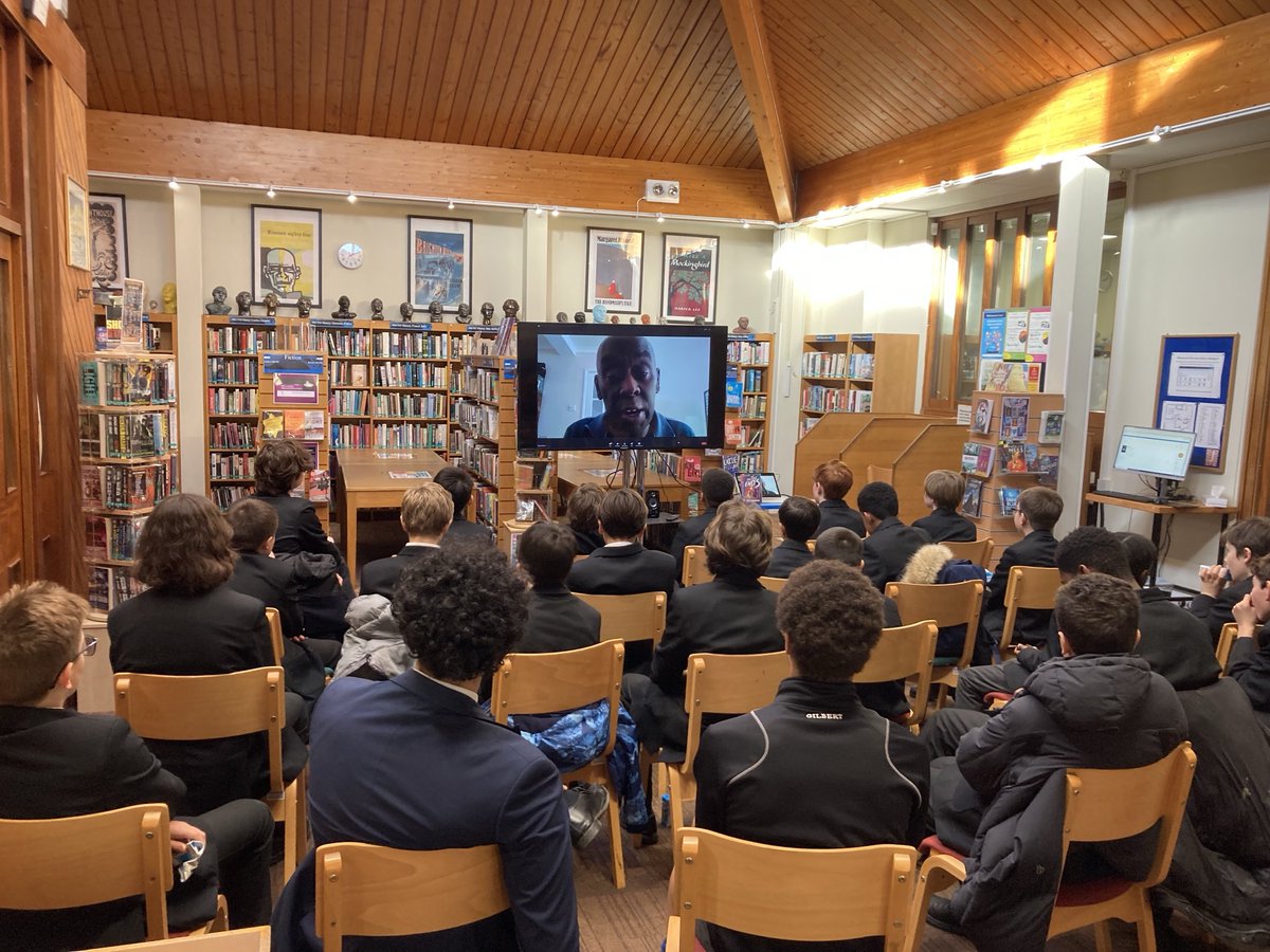 Pupils ⁩loved hearing ⁦@brixtonbard⁩ discuss his life, work, and latest book in his fantastic Crongton stories, In the Ends! ⁦@DulwichCollege⁩ ⁦@stories_fest⁩