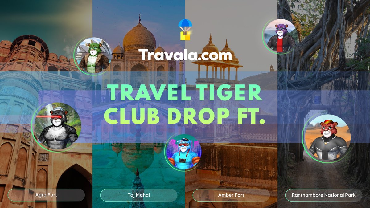 🐯 #TravelDrop #8 In search of the tiger 🇮🇳✨

One lucky #TravelTigerClub member + guest will experience: 

🔹Sunrise at the Taj Mahal 🌅
🔹Cultural gems of Delhi, Agra &amp; Jaipur 
🔹Tiger safaris in Ranthambore &amp; more!

Join the club here👉 travala.com/nft