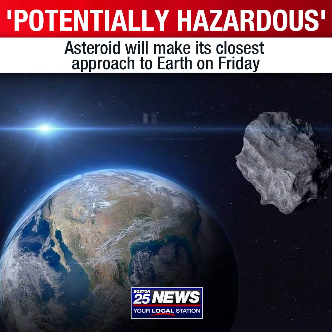 boston25's tweet photo. A “potentially hazardous” asteroid will pass Earth on Friday at its closest point to the planet in more than 100 years. 

https://t.co/oqzifMZADQ https://t.co/cqUdnp1Rc0
