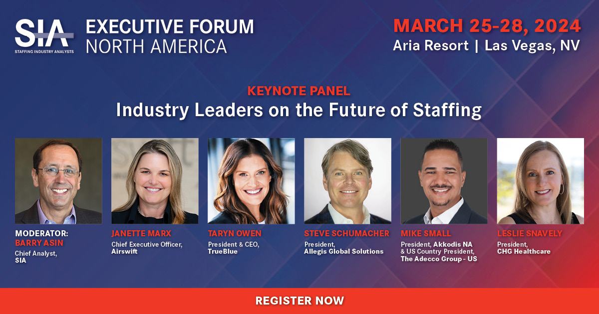 The #staffing industry and the #leaders at its helm are experiencing a time of turbulence unlike any other. Gain insights from #executives at some of the largest, most successful firms in the industry. Be a part of this engaging discussion at #ExecForum > siexecutiveforum.com