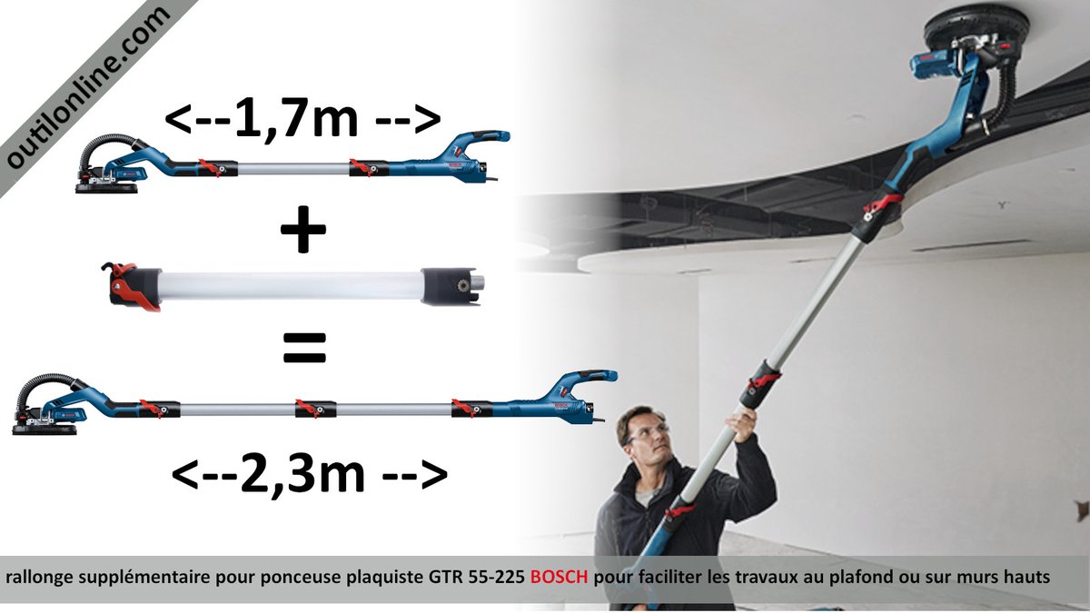 OutilonlineCom's tweet image. #outillage rallonge pour #ponceuse #plaquiste GTR 55-225 #BoschPowertools outilonline.com/catalog/rallon… Pour longueur totale de 2,3m facilitant travaux au plafond ou sur murs hauts. Accessoire original #Bosch #agencement #renovation #amenagement