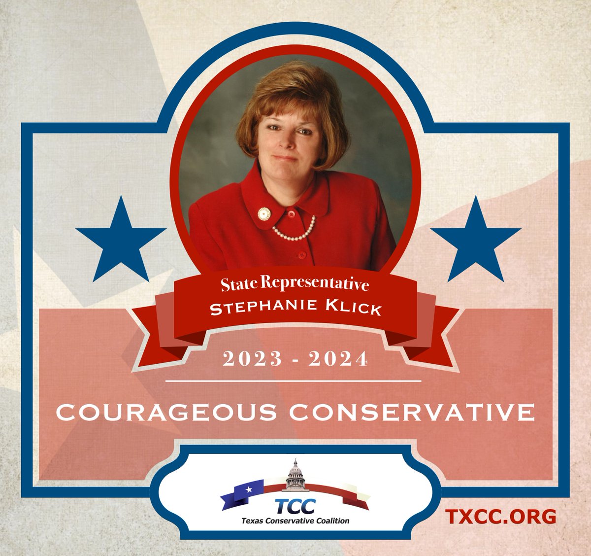 Congratulations to Representative Stephanie Klick on being a 2023-2024 TCC Courageous Conservative for her outstanding voting record.