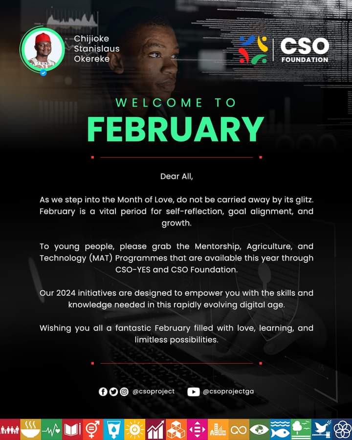 csoproject's tweet image. 01 | 02 | 2024 

FEBRUARY 

Dear All, 

1. As we step into the Month of Love, do not be carried away by its glitz. February is a vital period for self-reflection, re-alignment, and growth. 

2. To young people, as contained in the CSO Manifesto,