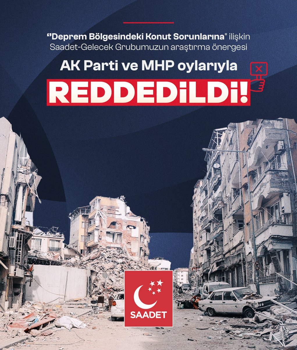 Saadet-Gelecek Grubumuzun "Deprem Bölgesindeki Konut Sorunlarına" ilişkin araştırma önergesi AK Parti-MHP oylarıyla reddedildi!