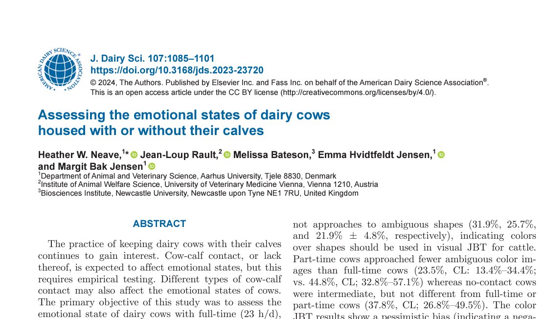 Animal behaviour, stress and welfare - AU (@bsw_anivet) on Twitter photo Interested in cow-calf housing systems? Check brand new paper by former <a href="/BSW_anivet/">Animal behaviour, stress and welfare - AU</a> member Heather Neave et al. in <a href="/jdairyscience/">Journal of Dairy Science | JDS Communications</a> focusing on assessment of emotional states of cows: sciencedirect.com/science/articl… <a href="/TechSci_AU/">Technical Sciences - Aarhus University</a> <a href="/LifeAtPurdue/">Purdue University</a> <a href="/EmmaHvidtfeldt/">Emma Hvidtfeldt Jensen</a> @MelissaBateson <a href="/JeanLoupRault/">Jean-Loup</a> Interested in cow-calf housing systems? Check brand new paper by former <a href="/BSW_anivet/">Animal behaviour, stress and welfare - AU</a> member Heather Neave et al. in <a href="/jdairyscience/">Journal of Dairy Science | JDS Communications</a> focusing on assessment of emotional states of cows: sciencedirect.com/science/articl… <a href="/TechSci_AU/">Technical Sciences - Aarhus University</a> <a href="/LifeAtPurdue/">Purdue University</a> <a href="/EmmaHvidtfeldt/">Emma Hvidtfeldt Jensen</a> @MelissaBateson <a href="/JeanLoupRault/">Jean-Loup</a>