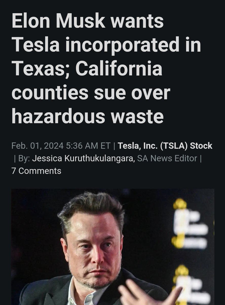 #Tesla #TSLA #Texas #HazardousWaste #ElonMusk
일론머슼, 테슬라의 텍사스 법인화 추진!
- 언능 가자😎👍
캘리포니아, 유해 폐기물(Hazardous Waste) 문제로 소송 제기!
- 조치를 이미 취함. 큰 문제 없을듯😎👍

✅테슬라, 텍사스로 법인 이전 계획 발표:
▪️ 엘론머슼은 주주 투표를 통해 회사의