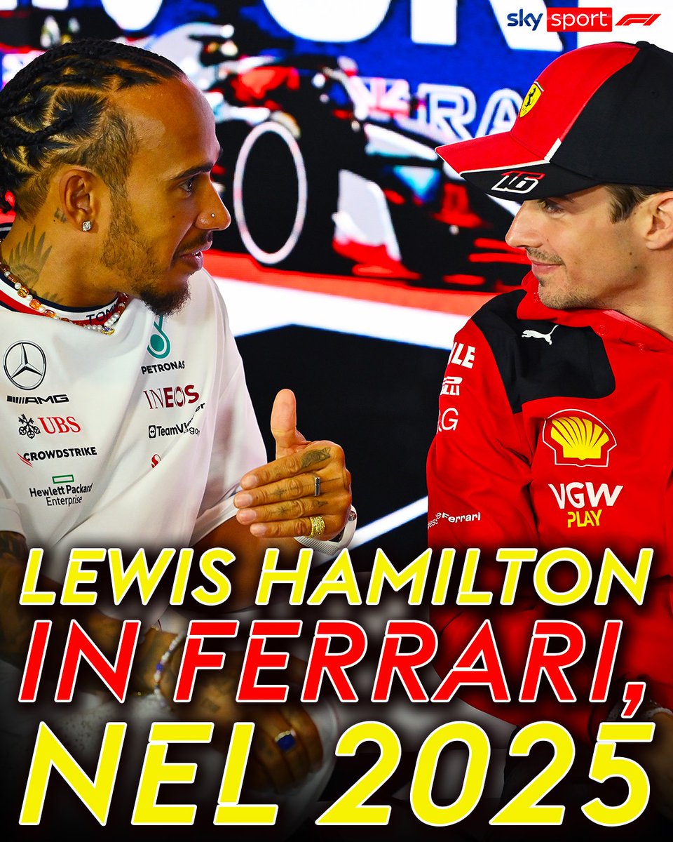 SkySportF1's tweet photo. ULTIM'ORA: LEWIS HAMILTON IN FERRARI NEL 2025
🔗 https://t.co/MknJPzOv6O
#SkyMotori #F1 #Formula1 #Ferrari #LewisHamilton https://t.co/f2bHvqdCpo