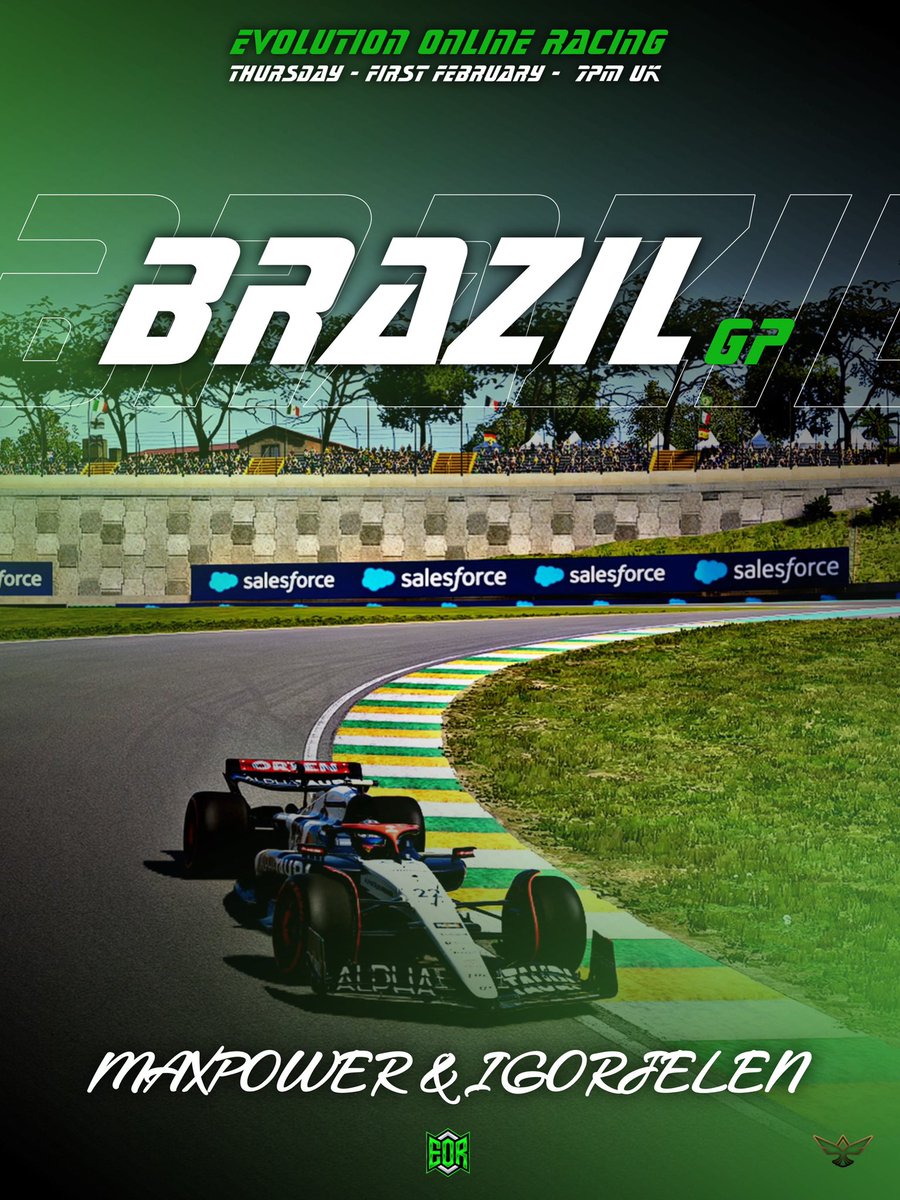🔸ʀᴀᴄᴇ ᴅᴀʏ🔸

<a href="/EORFormula1/">Evolution Online Racing</a> 
Round 3 - Brazil 🇧🇷 

👥 - lineup
@CPI_Igorjelen 
#maxpower

Good luck Boys 🧡

#ForTheGlory
