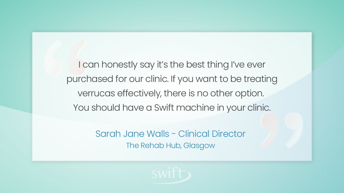Sarah Jane introduced Swift to the Rehab Hub in February '23 and has gone on to achieve some outstanding clinical and business results!

To find out more about Swift drop us a DM.

#successwithswift #podiatry #treatwithswift #wartsandall #rehabhubglasgow #verrucaremoval