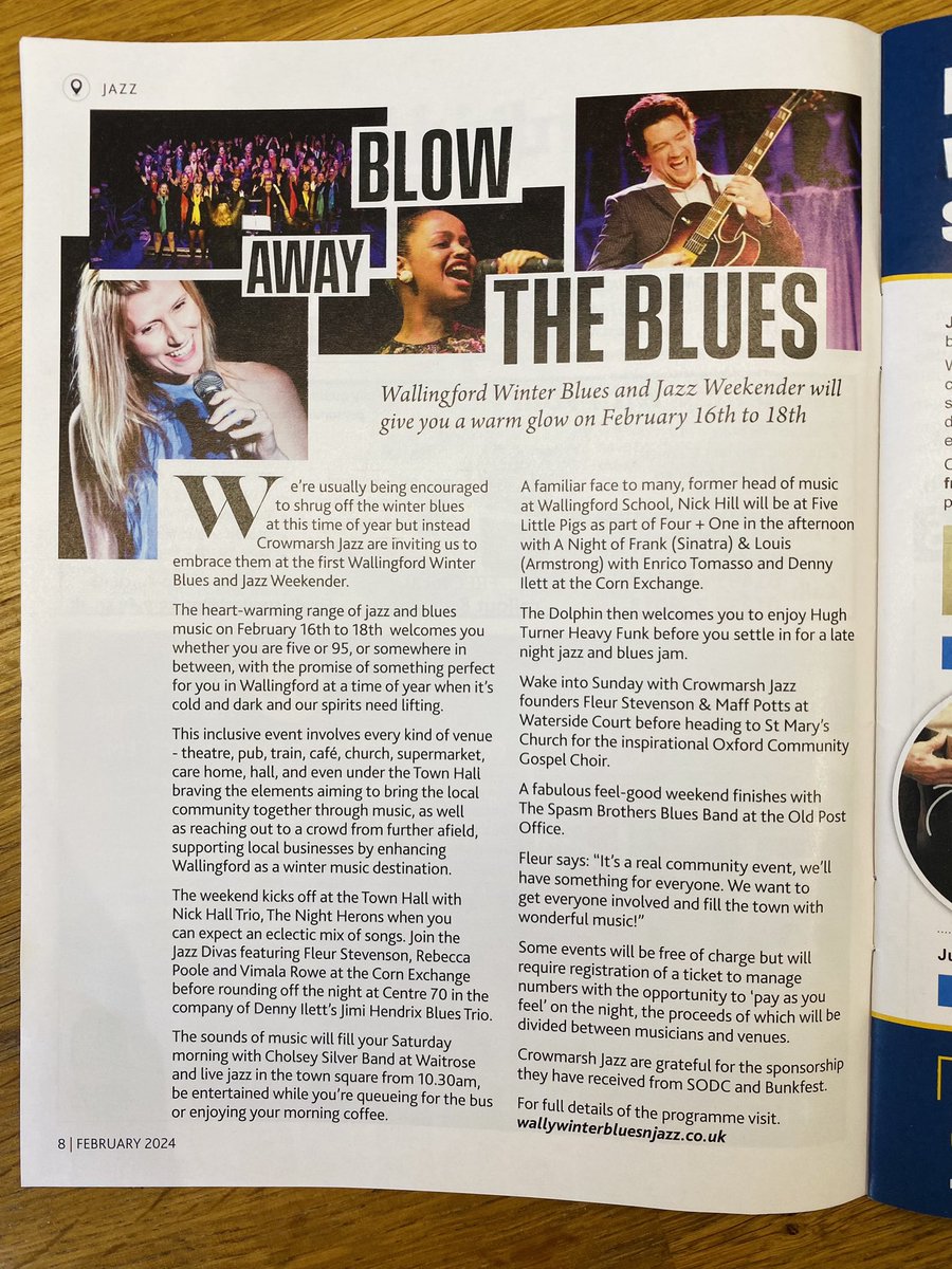 CrowmarshJazz's tweet photo. Thanks @Round_and_about for this lovely article. 
If you haven’t heard of #WallingfordWinterBlues &amp; Jazz Weekender (16-18th Feb), please do check out the details here: https://t.co/owyfiLwl7a &amp; keep an eye on our Facebook page: https://t.co/GnZpc5Sz0p. Just over two weeks away! https://t.co/EzHNnlJuD3