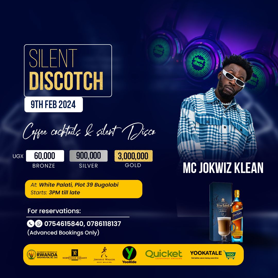 On 9thFeb2024 we meet in SILENT DISCOTCH at White Palati  Bugolobi 💃💃 Grab your spot on the dance floor and switch between DJs to find your perfect jam. It's a party like no other! #SilentParty #MusicYourWay
#WhitePalati 
 #BugolobiBeats
Visit
quicket.co.ug/events/249172-…