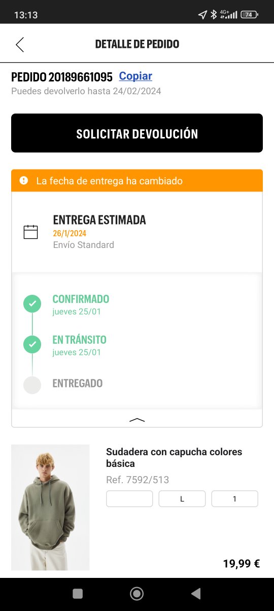 Mercedes_0's tweet photo. @pullandbear 
A 1 de Febrero y sigue sin llegarme el pedido. La segunda vez que reclamo y me siguen diciendo que mi pedido está en proceso de localización interna. Es para el cumpleaño de mi pareja y no llegará a tiempo 😤 https://t.co/TkHtIr7z6G
